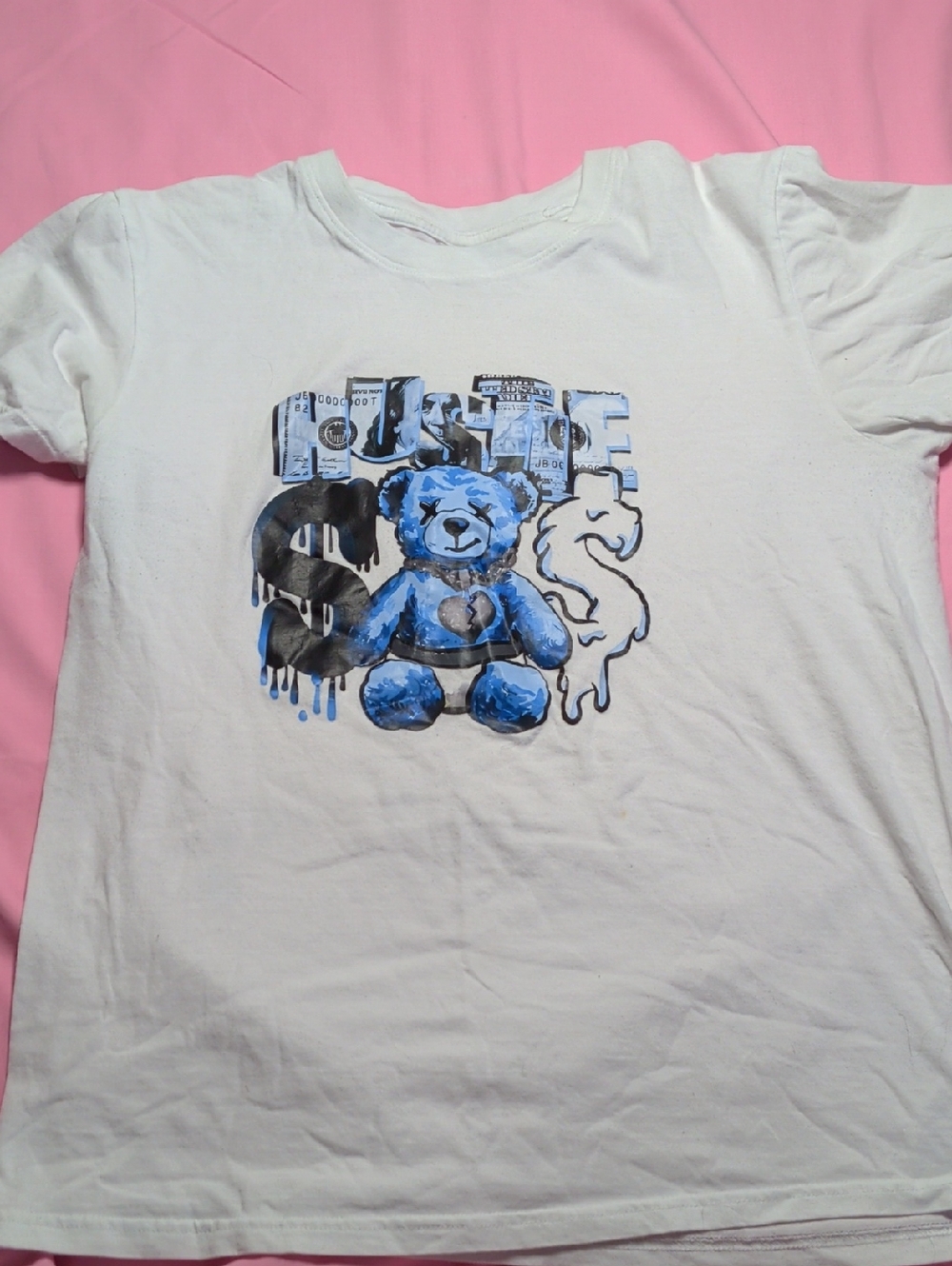 White‎ Short-Sleeve Graphic Tee with Blue Teddy Bear
